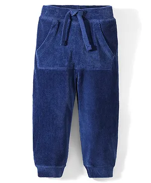 Babyhug Cotton Knit Full Length Corduroy Joggers Pant - Navy Blue