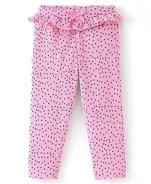 Babyhug Cotton Lycra Knit Full Length Leggings Polka Dots Print - Pink