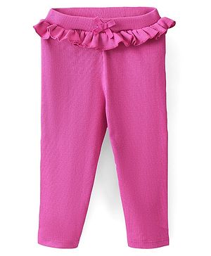 Babyhug Cotton Lycra Full Length Leggings with Frill Detailing - Fuchsia