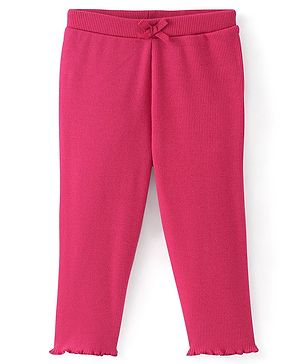Babyhug Cotton Lycra Full Length Solid Leggings with Bow Applique - Red