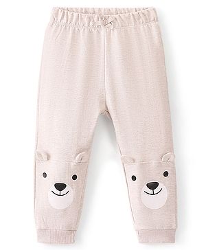 Babyhug Cotton Looper Full Length Lounge Pant Bear Face Printed - Cream