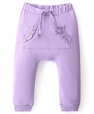 Babyhug Cotton Looper Full Length Diaper Pant Solid Color with Front Pockets - Purple