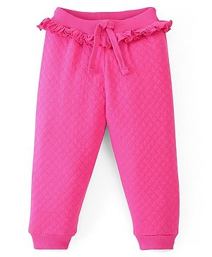 Babyhug Full Length Quilted Lounge Pant with Frill Design- Fuchsia