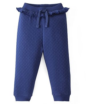 Babyhug Cotton Looper Knit Full Length Frill Design Lounge Pant - Navy Blue