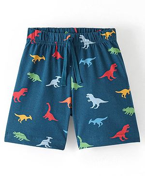 Babyhug Cotton Knit  Elasticated Shorts with Draw Cord Dino Print - Navy
