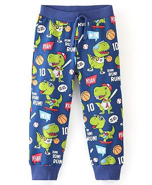 Babyhug Cotton Knit Full Length Lounge Pant Dino Printed - Navy Blue