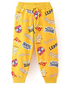 Babyhug Cotton Knit Full Length Lounge Pant Text Printed - Yellow
