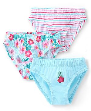Babyhug 100% Cotton Panties With Floral Print Pack of 3 - Pink & Blue