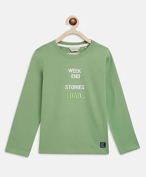 Tales & Stories Full Sleeves Week End Loading Printed & Embroidered Tee - Green