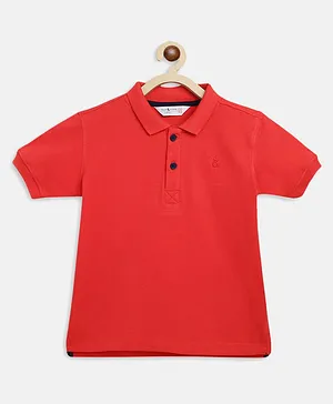 Tales & Stories Half Sleeves Solid Polo Tee - Red