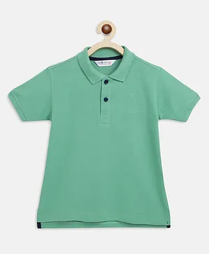 Tales & Stories Half Sleeves Solid Polo Tee - Green