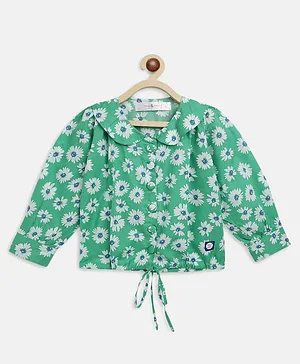 Tales & Stories Full Sleeves All Over Flowers Printed Top - Green