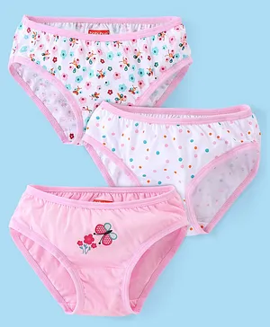Babyhug 100% Cotton Knit Floral & Polka Dots Printed Panties Pack of 3 - Pink & White