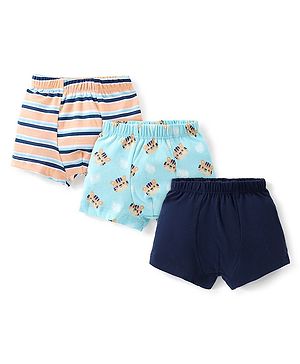 Babyhug 100% Cotton Trunks Stripes & Tiger Print Pack of 3- Blue & Orange