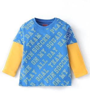 Babyhug Cotton Knit Full Sleeves T-Shirt Text Print - Blue