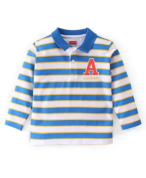 Babyhug Cotton Knit Full Sleeves Striped T-Shirt - Blue & White