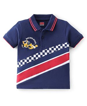 Babyhug Half Sleeves Cut & Sew Polo T-Shirt F1 Car Print - Navy Blue