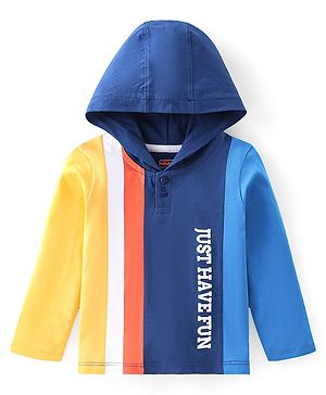 Babyhug 100% Cotton Full Sleeves Cut & Sew T-Shirt With Hood & Graphics - Multicolour