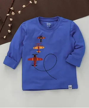 ROYAL BRATS Full Sleeves Aeroplane Printed Tee - Blue