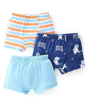 Babyhug 100% Cotton Trunk Dino Print Pack of 3 - Blue & Orange
