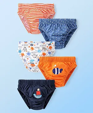 Babyhug 100% Cotton Knit Briefs Fish Print Pack of 5 - Multicolor
