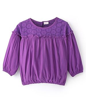 Babyhug Rayon Woven Full Sleeves Top With Frill & Lace Detailing Solid Colour - Purple