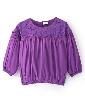 Babyhug Rayon Woven Full Sleeves Top With Frill & Lace Detailing Solid Colour - Purple