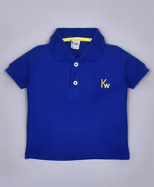Kiwi 100% Cotton Half Sleeves Brand Name Embroidered Polo Neck Tee -  Blue