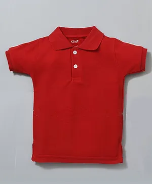 Kiwi 100% Cotton  Half Sleeves Solid Polo Neck Tee - Red