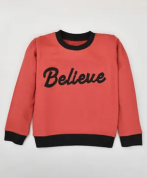 Kiwi  Full Sleeves Believe Embroidered Tee -  Pink