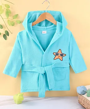 Babyhug Full Sleeves Cotton Bath Robe with Hood - Blue