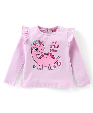 Babyhug 100% Cotton Full Sleeves T-Shirt With Dino Graphics - Pink
