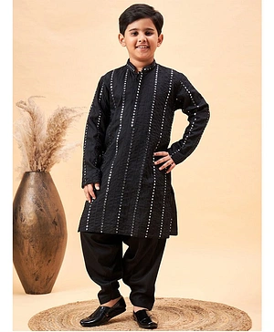 Vastramay  Full Sleeves Shisha Embellished Kurta Patiala Set - Black