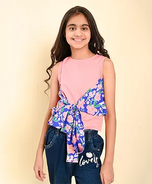 Ranj  Sleeveless Floral Printed Centre Tie Up  Top - Pink