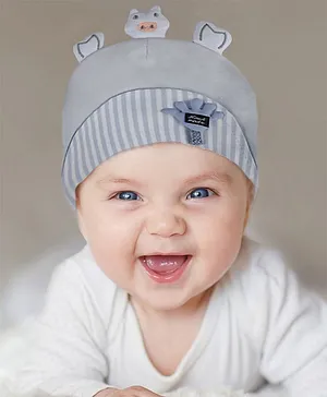 Baby Moo Turtle Designed & Striped Cap - Grey