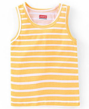 Babyhug 100% Cotton Knit Sleeveless Sando Striped - Yellow