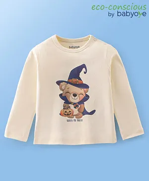 Babyoye 100% Cotton With Eco Jiva Finish Full Sleeves T-Shirt With Teddy Print - White