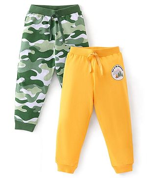 Babyhug Cotton Knit Full Length Lounge Pant Camo Print Pack Of 2 - Yellow & Green
