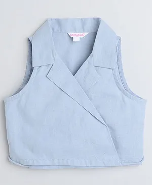 Taffykids Sleeveless Solid Blazer Crop Top - Blue