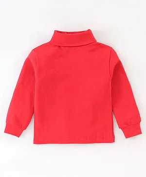 Smarty Cotton Knitted Full Sleeves  T-Shirt Solid Color - Red