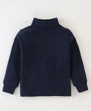 Smarty Cotton Knitted Full Sleeves  T-Shirt Solid Color - Navy Blue