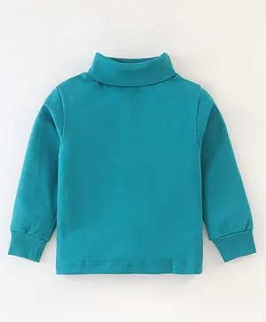 Smarty Cotton Knitted Full Sleeves  T-Shirt Solid Color - Sea Green