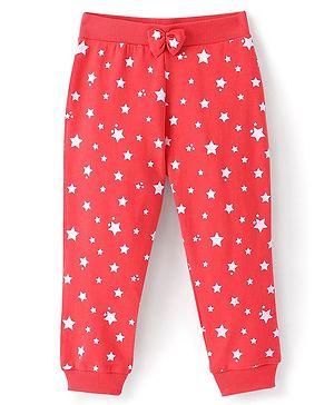 Babyhug Cotton Looper Knit Lounge with Bow Applique Star Print - Maroon
