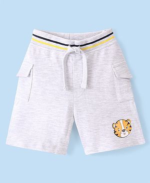 Babyhug Cotton Looper Knit Shorts Tiger Print - Grey