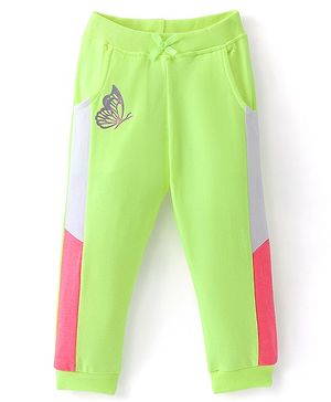 Babyhug Cotton Looper Knit Full Length Lounge Pants Butterfly Printed - Lime Green
