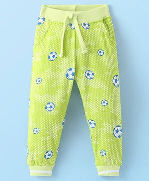 Babyhug Cotton Looper Knit Full Length Soccer Printed Lounge Pant - Lime Green