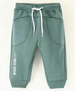 Pepito Fleece and Woollen Full Length Pant Text Printed - Green