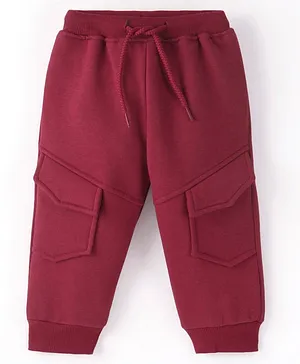 Pepito Fleece Cotton Full Length Solid Joggers Style Lounge Pant with Draw Cord - Maroon
