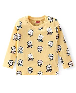Babyhug Cotton Knit Full Sleeves T-Shirt with Panda Print - Yellow