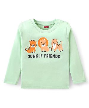 Babyhug 100% Cotton Full Sleeves T-Shirt with Lion Graphics Print - Lime Green